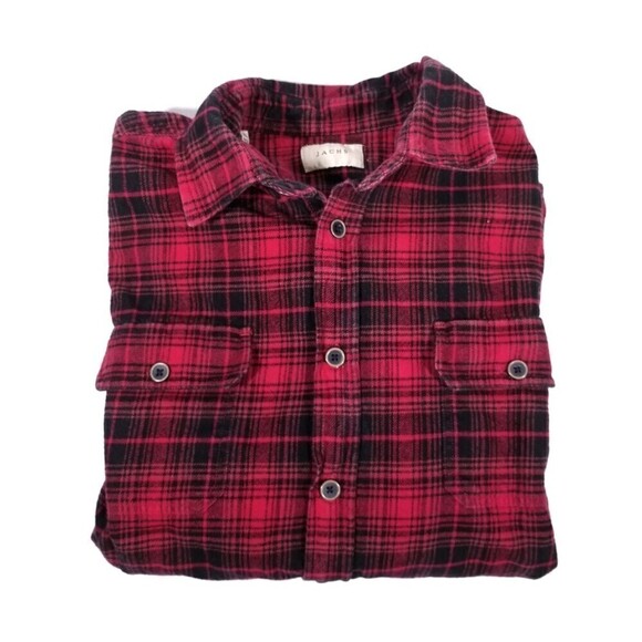 JACHS New York Brawny Lumberjack Cotton Flannel Shirt Mens XL Red Black Plaid - Picture 2 of 7